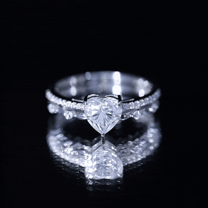 1.5 Carat Heart Moissanite Solitaire Double Band Ring Set
