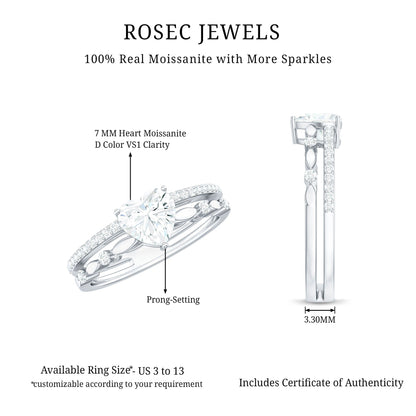 1.5 Carat Heart Moissanite Solitaire Double Band Ring Set