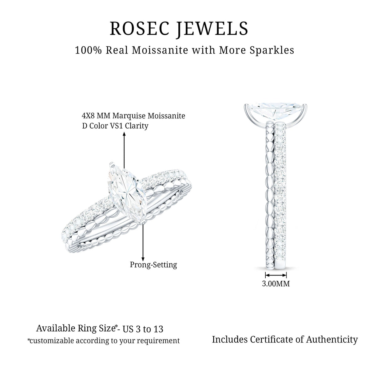 Marquise Cut Moissanite Solitaire Engagement Ring