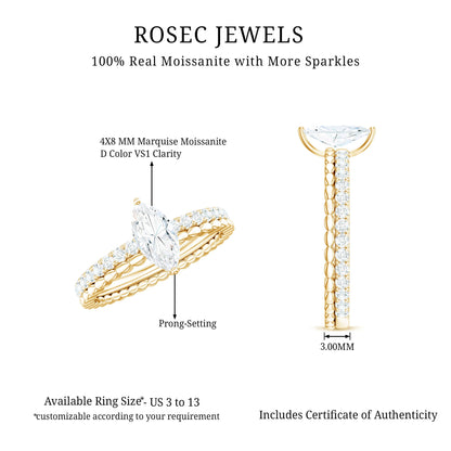 Marquise Cut Moissanite Solitaire Engagement Ring