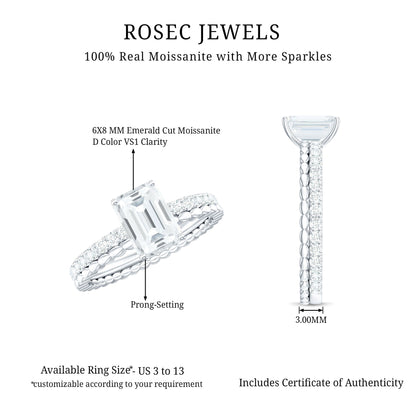 Certified 1.8 Carat Emerald Cut Moissanite Solitaire Engagement Ring