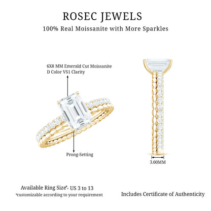 Certified 1.8 Carat Emerald Cut Moissanite Solitaire Engagement Ring