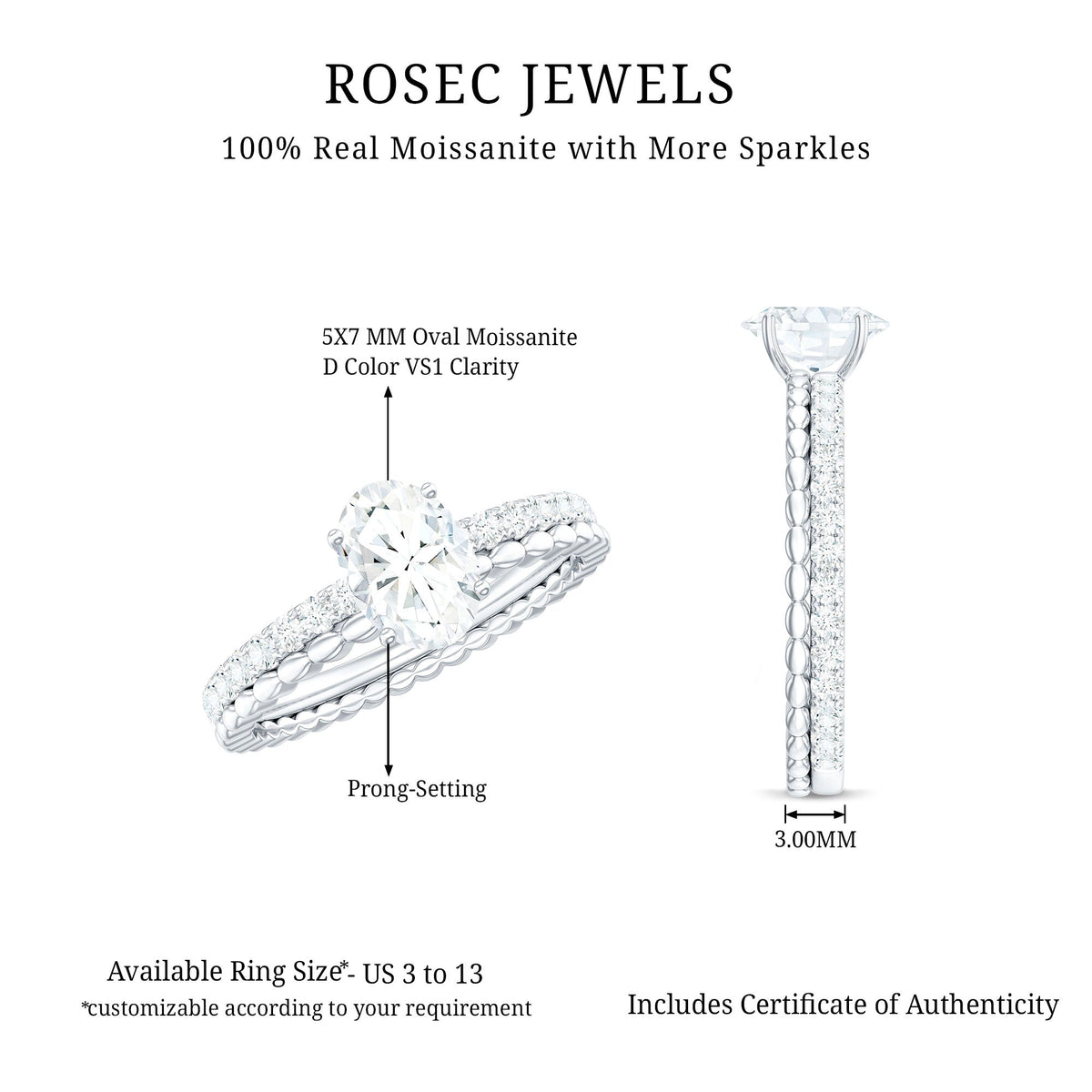 0.9 Carat Solitaire Moissanite Oblong Engagement Ring