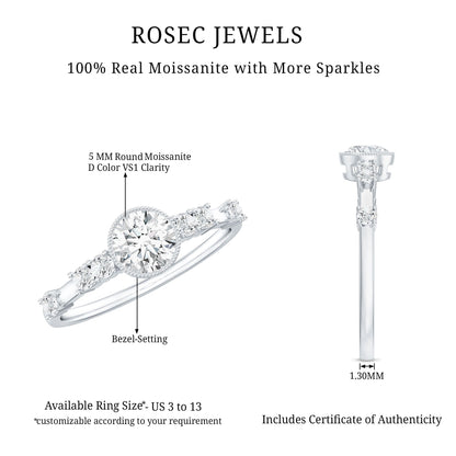 0.5 Carat Round Certified Moissanite Solitaire Engagement Ring in Bezel Setting