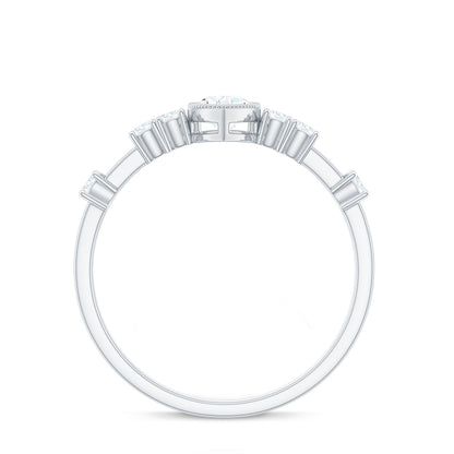 0.7 Carat Pear Cut Moissanite Solitaire Engagement Ring with Beaded Details