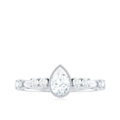 0.7 Carat Pear Cut Moissanite Solitaire Engagement Ring with Beaded Details