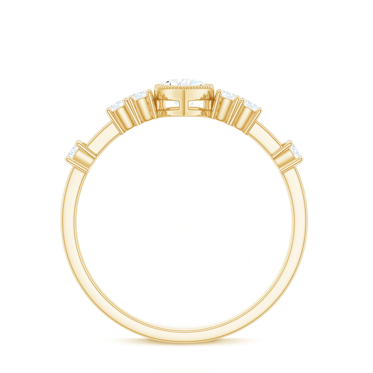 0.7 Carat Pear Cut Moissanite Solitaire Engagement Ring with Beaded Details