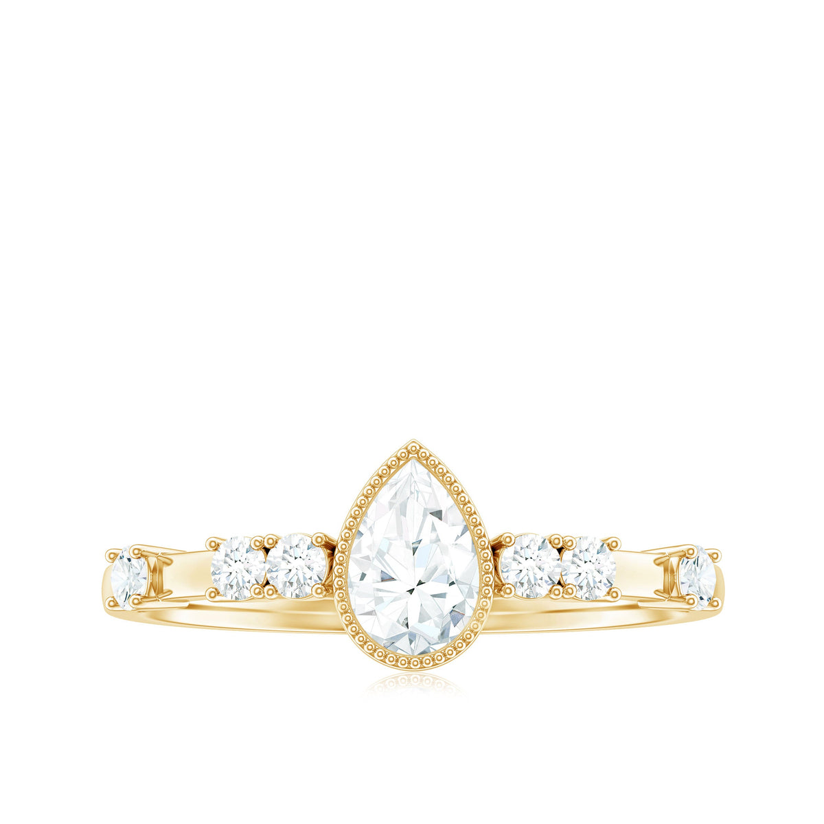 0.7 Carat Pear Cut Moissanite Solitaire Engagement Ring with Beaded Details
