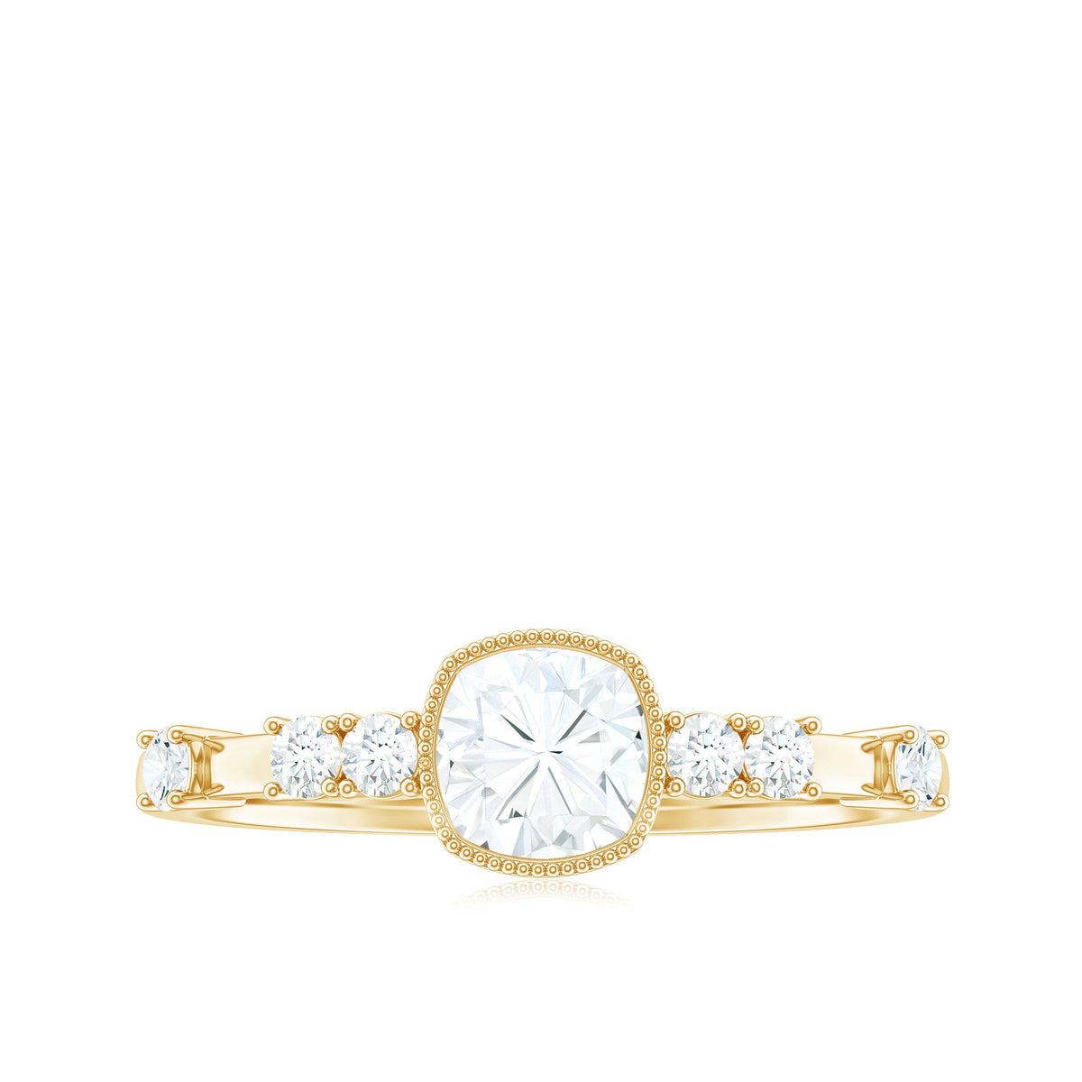 1.7 Carat Cushion Cut Moissanite Solitaire Engagement Ring in Bezel Setting