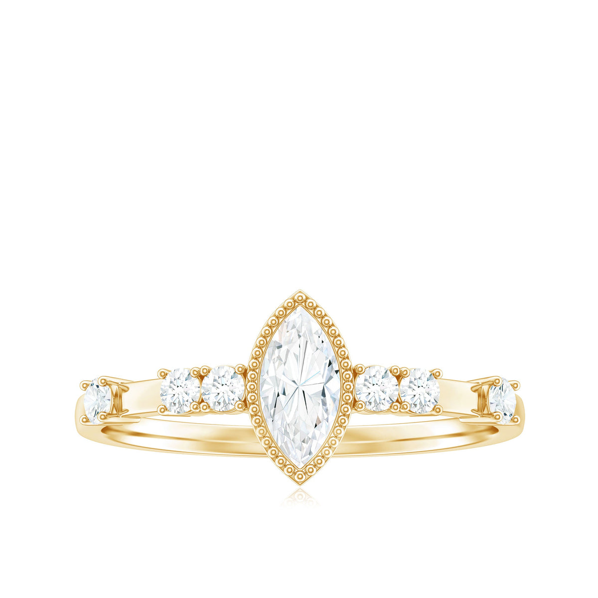 Marquise Cut Moissanite Beaded Solitaire Ring