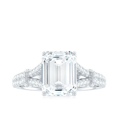 2.8 Carat Emerald Cut Moissanite Split Shank Engagement Ring for Women