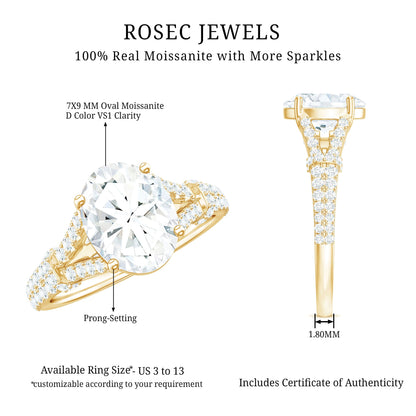 2 Carat Oval Cut Moissanite Statement Engagement Ring with Split Shank