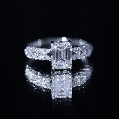 Certified Moissanite Emerald Cut Engagement Ring with Side Stones