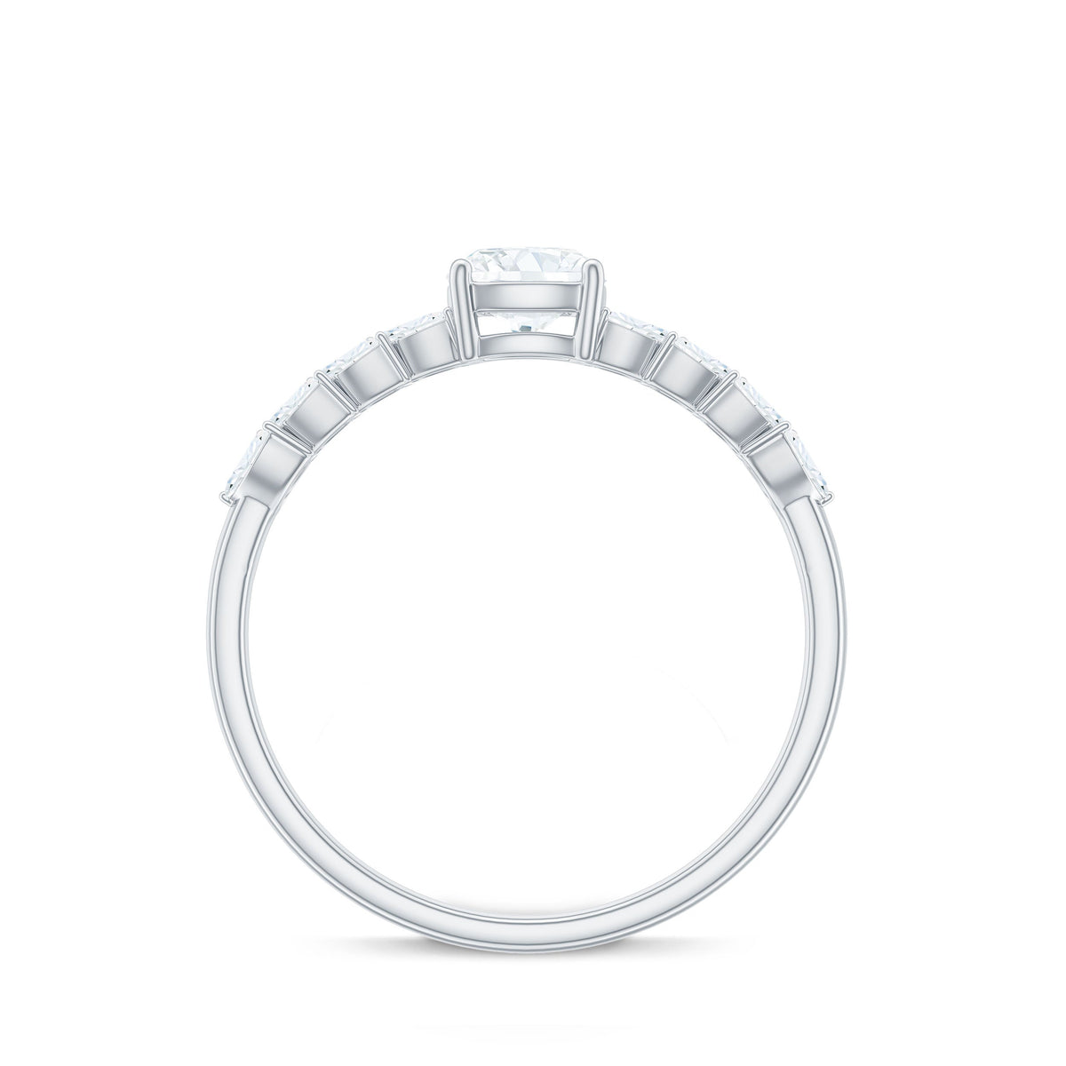 Cushion Cut Moissanite Solitaire Engagement Ring with Side Stones