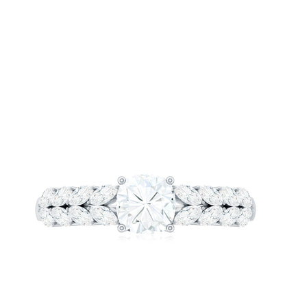 Cushion Cut Moissanite Solitaire Engagement Ring with Side Stones