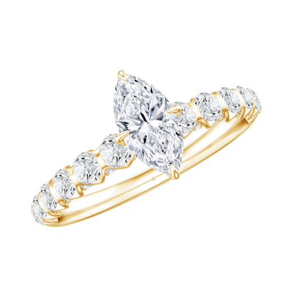 Marquise Moissanite Solitaire Engagement Ring with Side Stones
