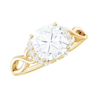 3 Carat Cushion Cut Moissanite Solitaire Engagement Ring with Infinity Shank