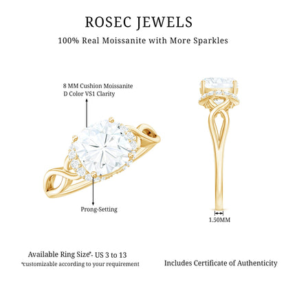 3 Carat Cushion Cut Moissanite Solitaire Engagement Ring with Infinity Shank