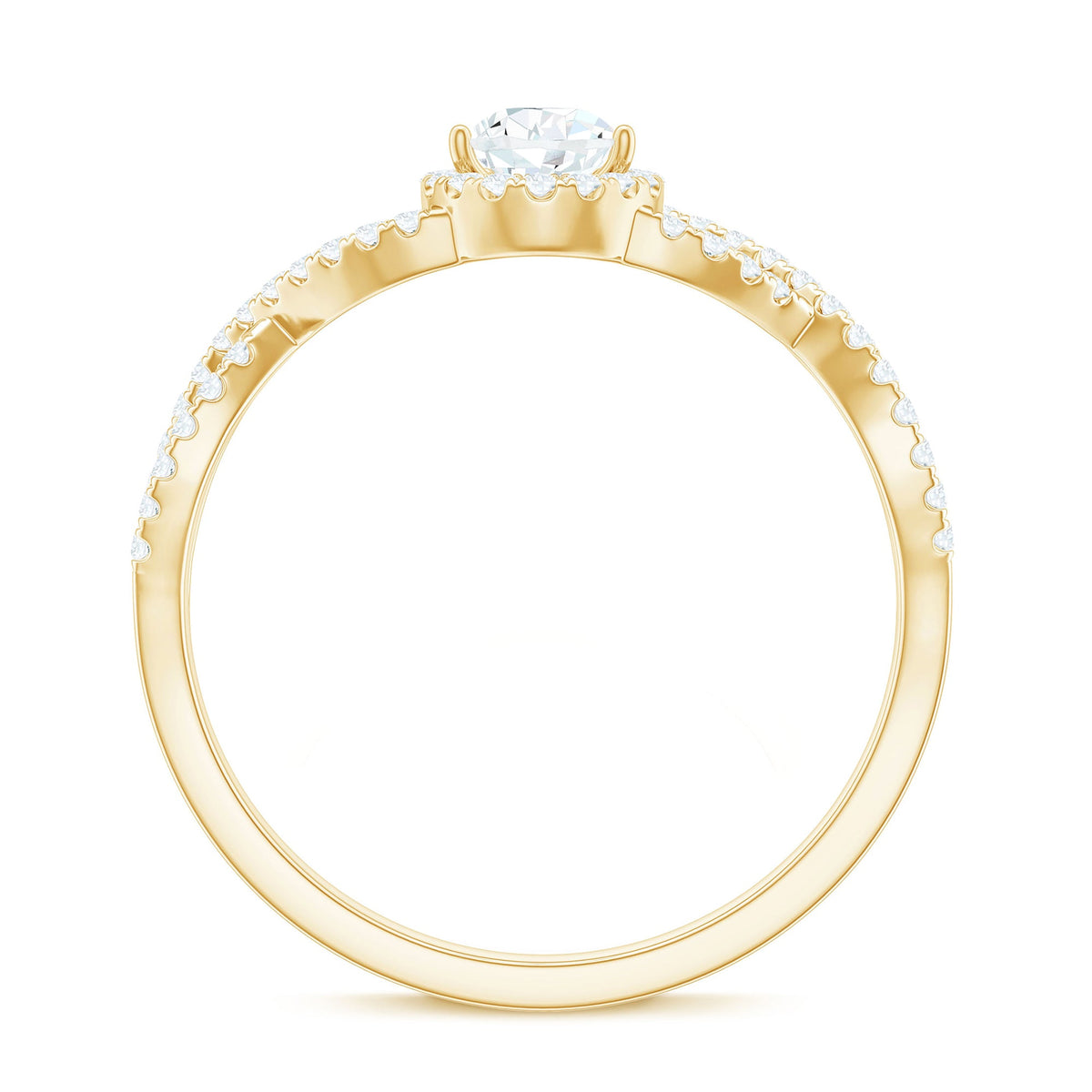 Pear Shaped Moissanite Crossover Engagement Ring with Halo