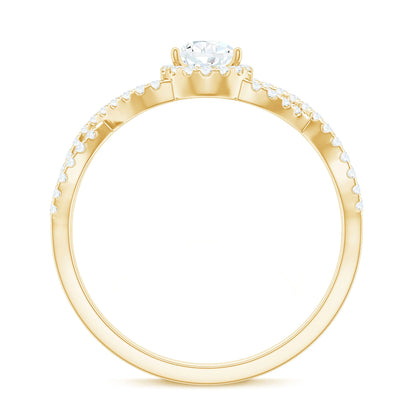 Pear Shaped Moissanite Crossover Engagement Ring with Halo