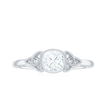 Brilliant Cut Moissanite Celtic Knot Engagement Ring in Bezel Setting