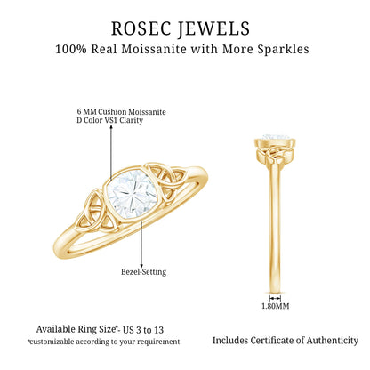 Brilliant Cut Moissanite Celtic Knot Engagement Ring in Bezel Setting