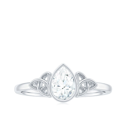 Bezel Set Moissanite Pear Cut Solitaire Celtic Ring for Women