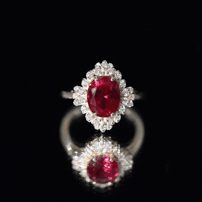 Vintage Inspired Lab Grown Ruby and Diamond Engagement Ring