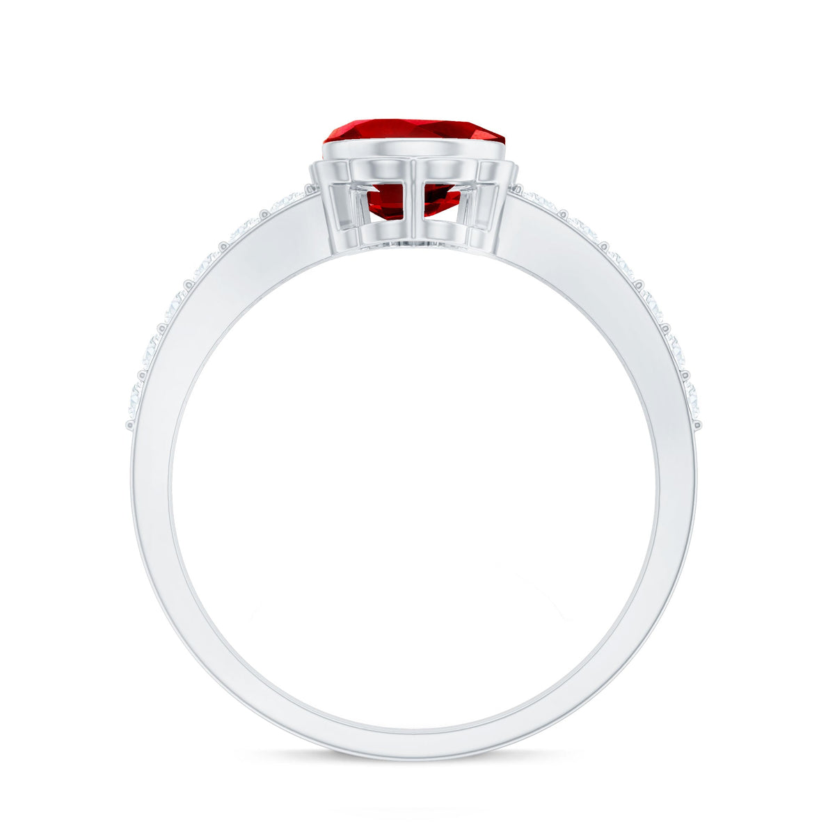 Bezel Set Lab Grown Ruby Teardrop Engagement Ring