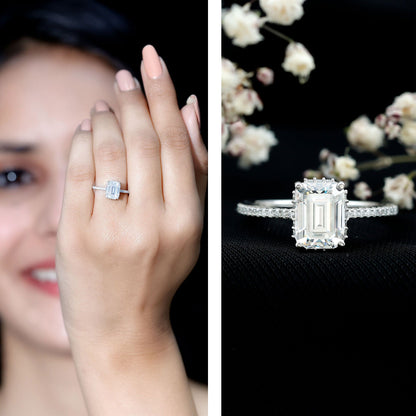 1.8 Carat Certified Moissanite Emerald Cut Engagement Ring
