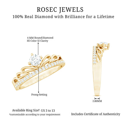 Certified Round Diamond Crown Ring