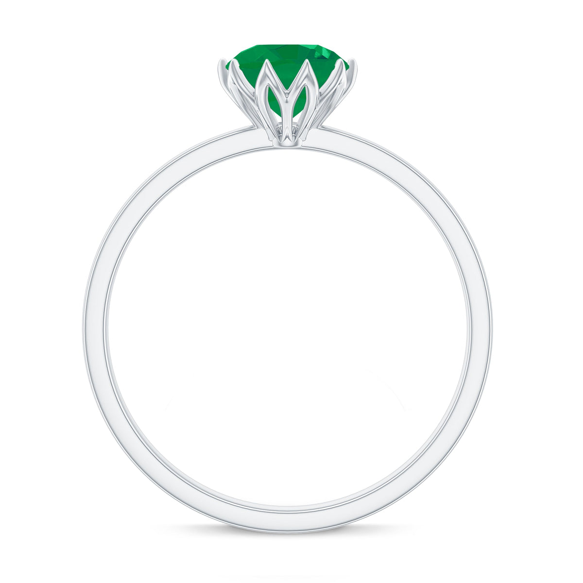 Natural Solitaire Emerald Promise Ring in Lotus Basket Setting