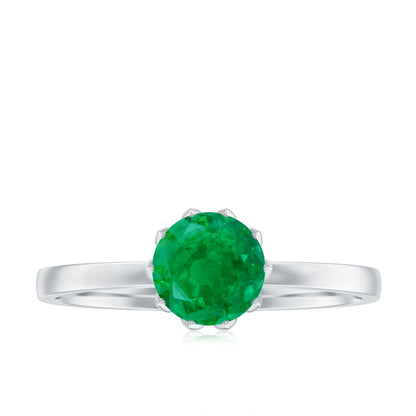 Natural Solitaire Emerald Promise Ring in Lotus Basket Setting