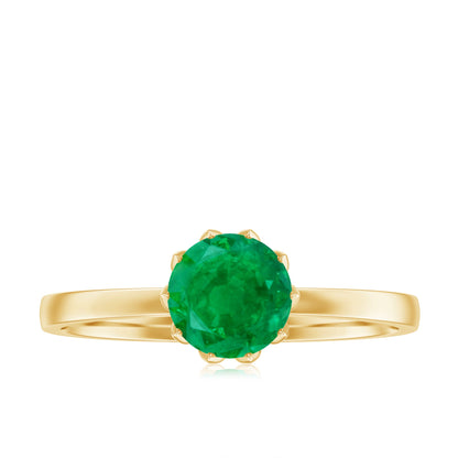 Natural Solitaire Emerald Promise Ring in Lotus Basket Setting