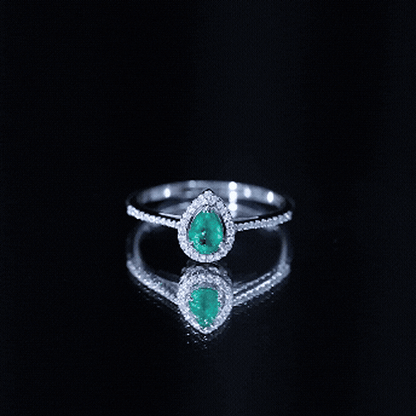 Certified Emerald Teardrop Engagement Ring with Diamond Halo