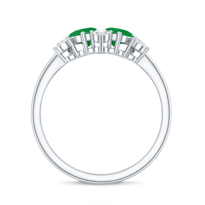 Natural Pear Shape Emerald Toi Et Moi Engagement Ring with Diamond