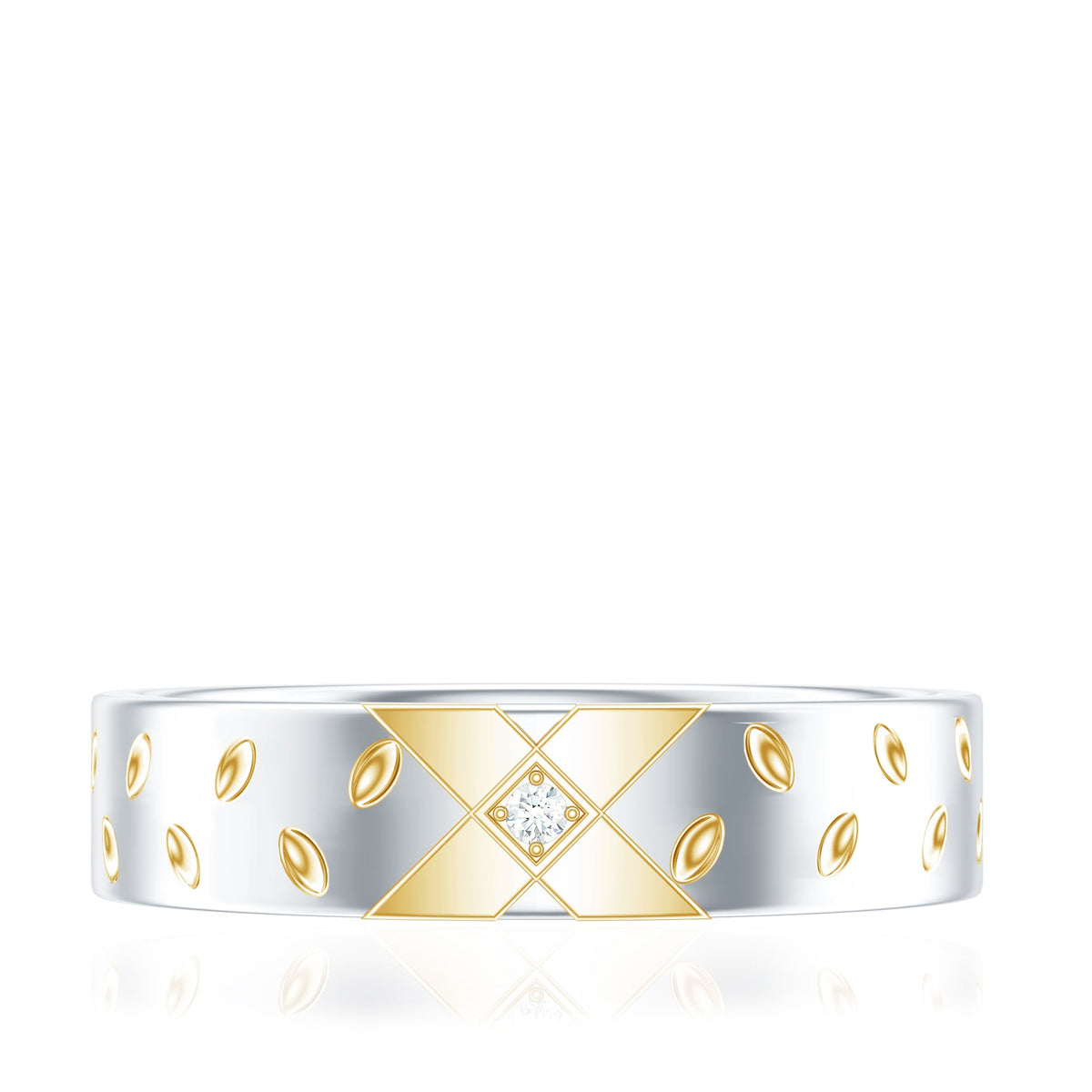 Two Tone Cross Wedding Band with Moissanite