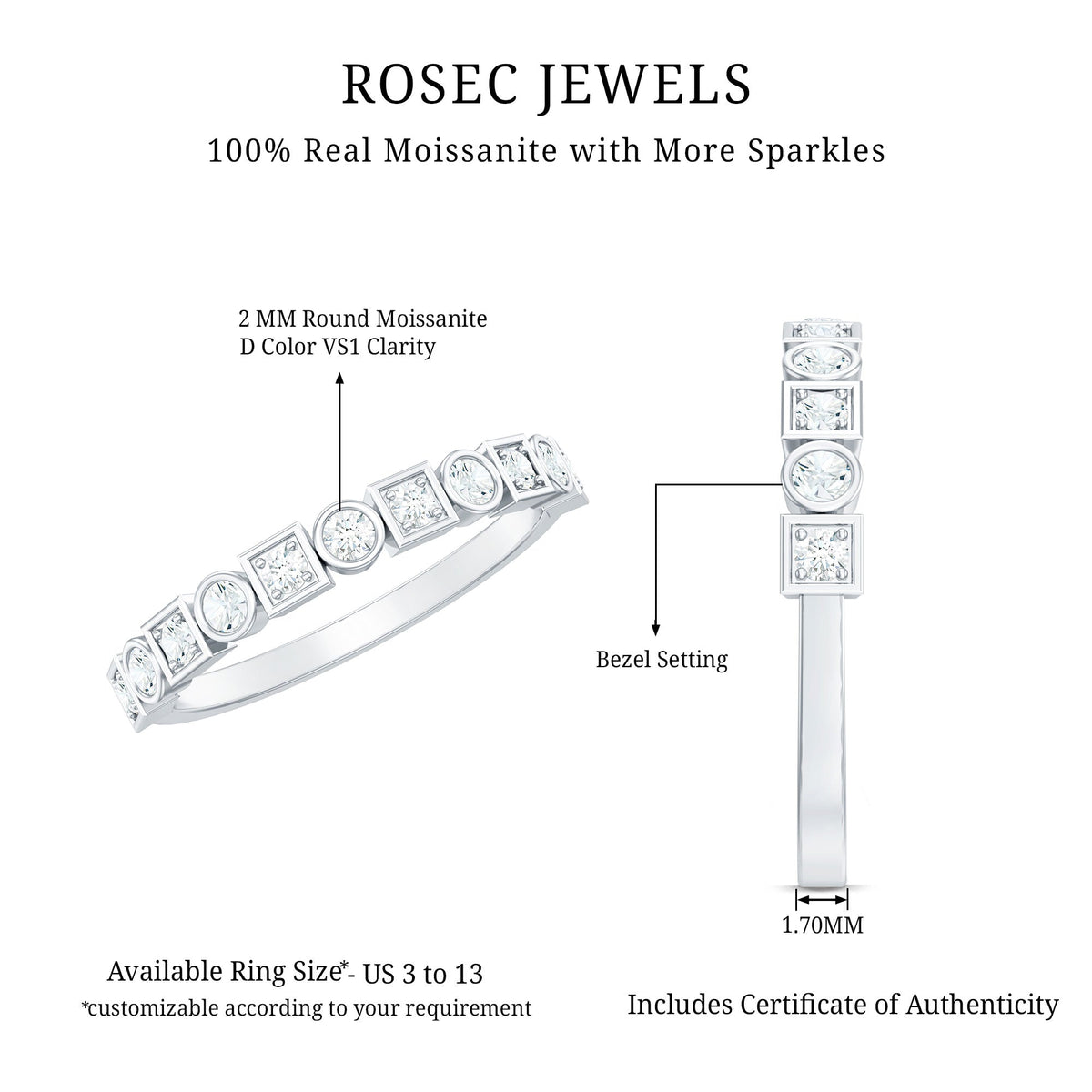 Certified Moissanite Geometric Wedding Band