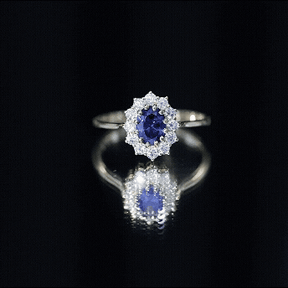 Certified 1.5 Carat Oval Lab Grown Blue Sapphire Princess Diana Engagement Ring with Diamond