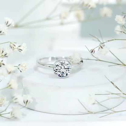 1.3 CT Moissanite Bezel Set Engagement Ring For Women
