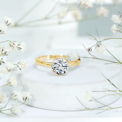 1.3 CT Moissanite Bezel Set Engagement Ring For Women