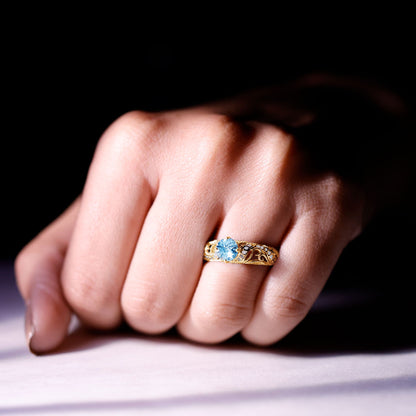 0.8 Carat Vintage Style Aquamarine and Diamond Engagement Ring