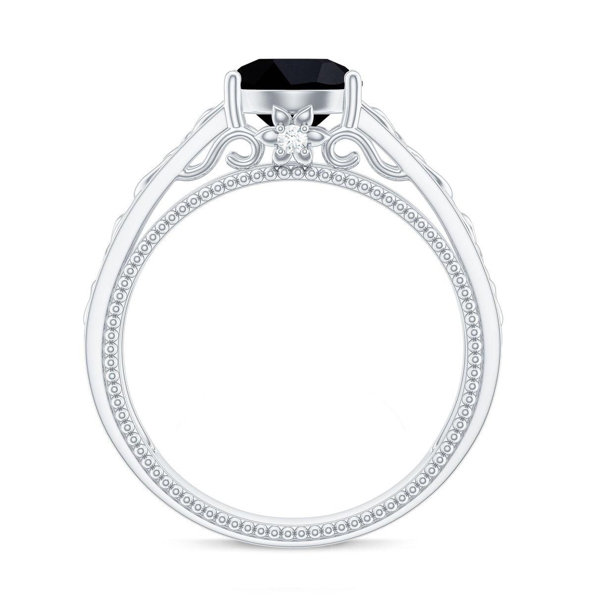 Vintage Style Black Spinel Diamond Engagement Ring with Celtic Knot