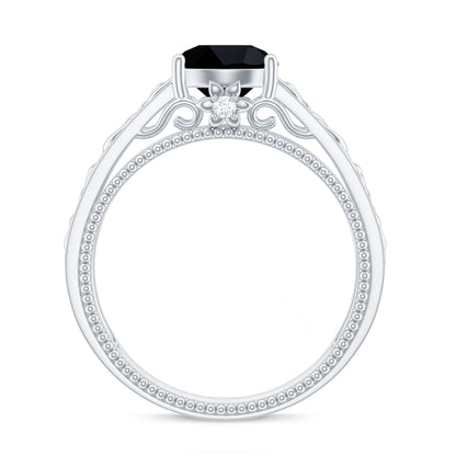 Vintage Style Black Spinel Diamond Engagement Ring with Celtic Knot