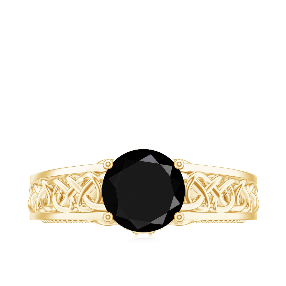 Vintage Style Black Spinel Diamond Engagement Ring with Celtic Knot
