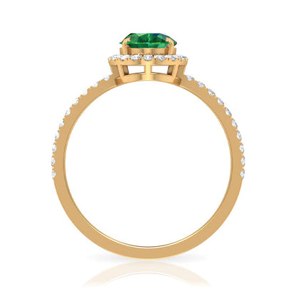 6x8mm Oval Cut Lab Created Emerald Halo Engagement Ring with Diamond