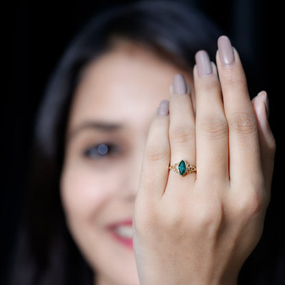 Certified Lab Created Emerald Promise Ring in Yellow Gold Plated Silver