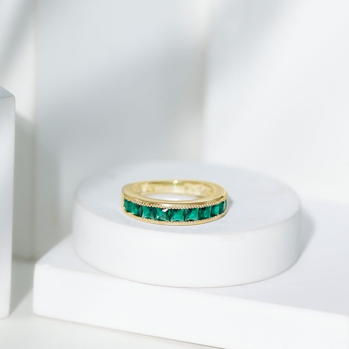 Princess Cut Lab Created Emerald Half Eternity Band