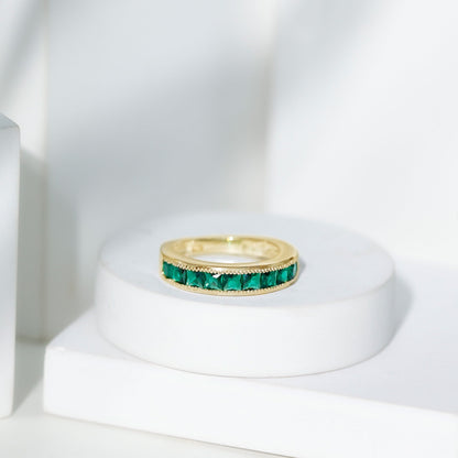 Princess Cut Lab Created Emerald Half Eternity Band