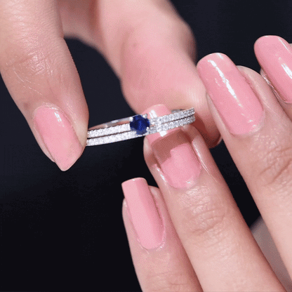 Certified 0.6 Carat Lab Grown Blue Sapphire Engagement Ring Set with Diamond